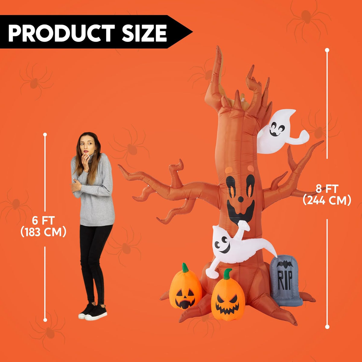Joiedomi 8FT Halloween Inflatable Scary Tree with Ghost Decor,Blow Up Inflata...