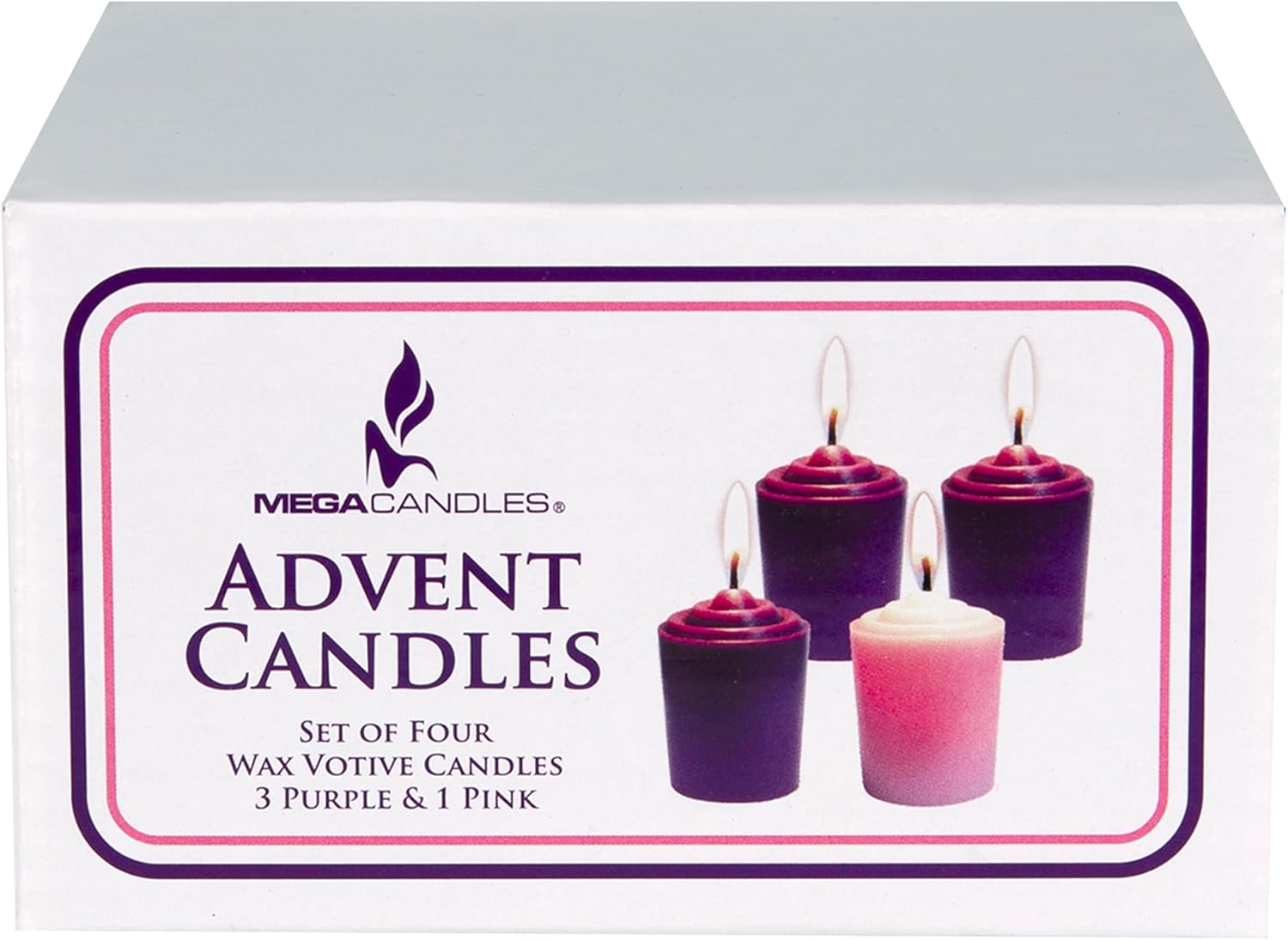 Mega Candles 4 pcs Unscented Christmas Advent Candles Set, Hand Poured Premium Wax Votive Candle 15 Hours 1.5 Inch x 2.25 Inch, Holidays, Occasions, Devotional, Church, Wreath, Party, Gifts