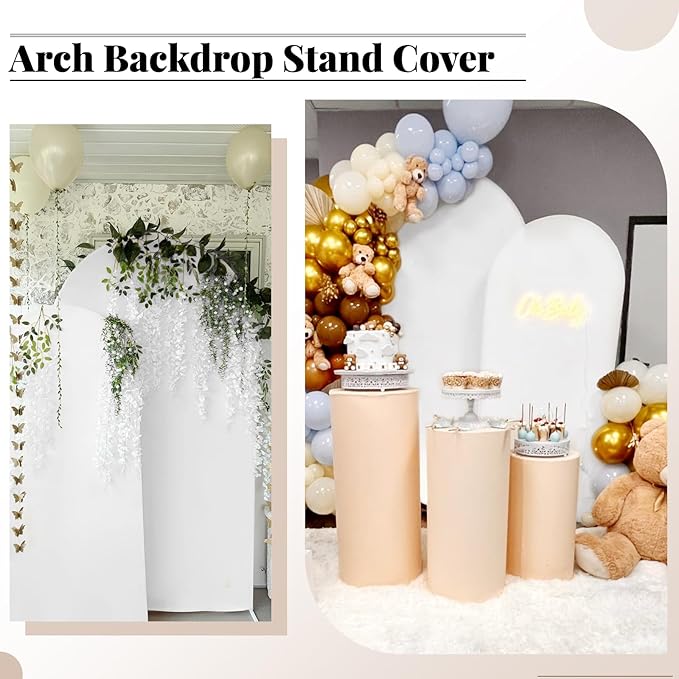 Wedding Arch Cover 6FT 7.2FT Arch Backdrop Cover Fitted Spandex Covers Set of 2 Round Top Chiara Arches Backdrop Stand Covers for Party Birthday Decoration（White