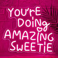 You're Doing Amazing Sweetie Neon Sign,Pink Led Neon Signs for Wall Decor,Dimmable Inspirational Letter Neon Lights USB Amazing Light Up Signs for Bedroom Classroom Party,Gift for Boys Girls