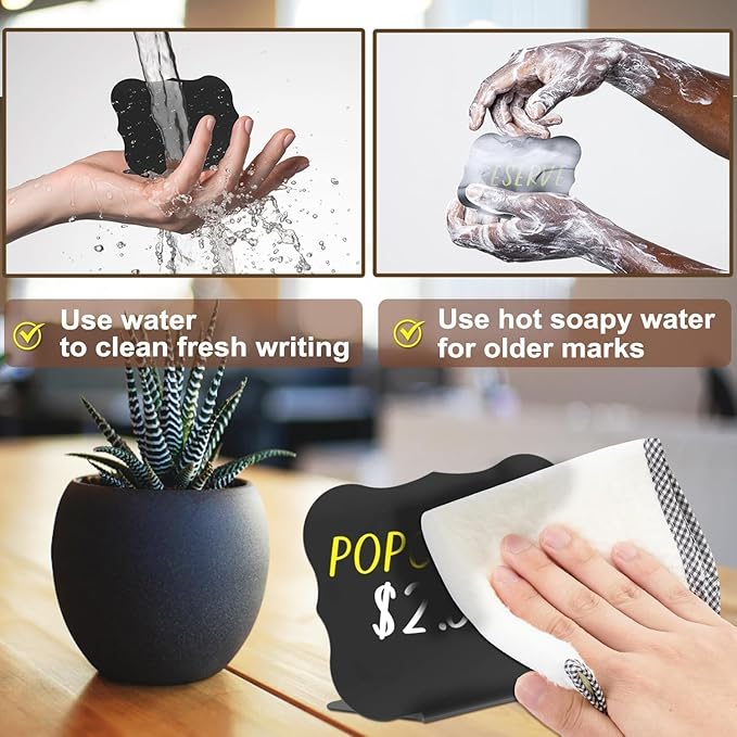 PigPotParty 18 Pcs Food Labels for Party Buffet w/Cleaning Spray, 4"x3" Mini Chalkboard Signs Include 2 Liquid Chalk Markers for Food Display - Food Tags- Table Palce Card (Waved Shape)