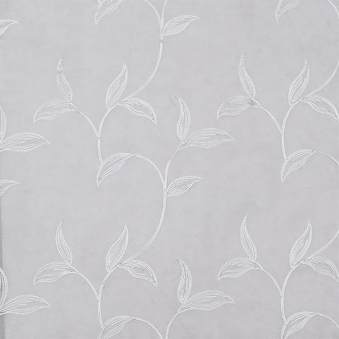 VISIONTEX Sheer Voile Curtain Valances, Decorative Leaves Embroidered, Rod Pocket Window Treatment for Kitchen/Rustic Bedroom/Living Room (54 x 16 Inch,1 Panel)
