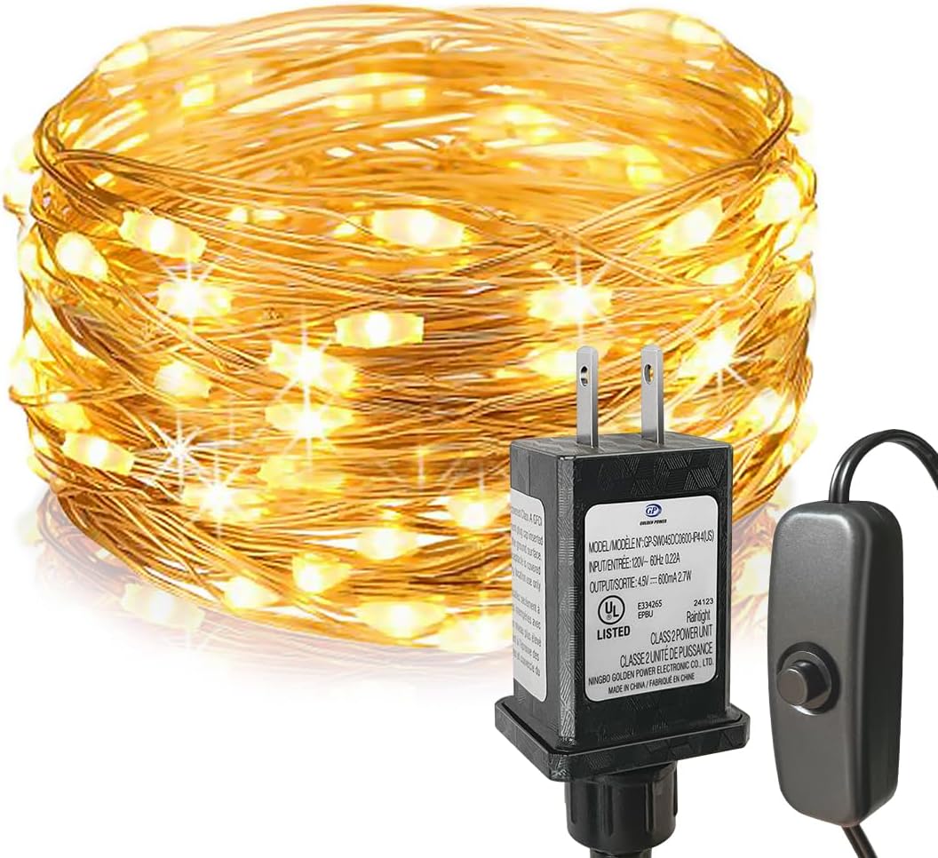 Fairy Lights Plug in,33Ft 100 LEDs Copper Lights Warm White,Christmas Lights Indoor Outdoor,Led Fairy String Lights for Bedroom Party Wedding Patio Christmas Tree Decoration