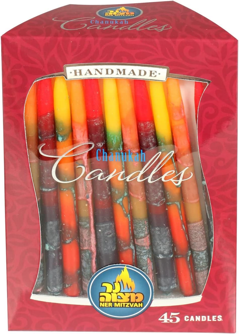 Ner Mitzvah Colorful Dripless Handmade Chanukah Candles - Standard Size Fits Most Menorahs - Premium Quality Wax - Assorted Colors - 45 Count for All 8 Nights of Hanukkah
