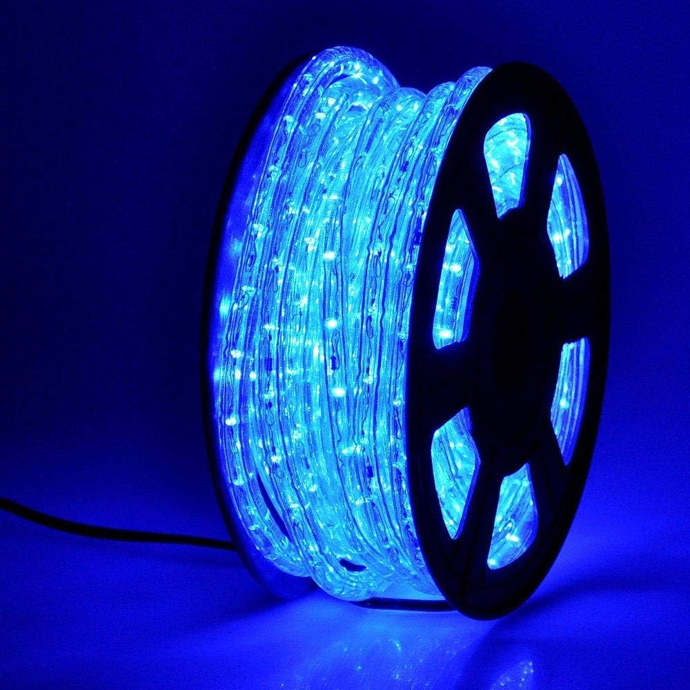 DINGFU 50ft 360 LED Waterproof Rope Lights, 110V Connectable Indoor Outdoor Blue Rope Lights for Outside, Deck, Patio, Pool, Camping, Bedroom Decor, Landscape Lighting and More (Blue)