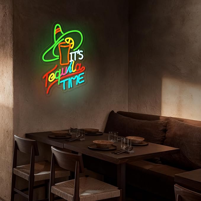 It's Tequila Time Neon Sign Tequila Time Neon Sign for Wall Decor Mexican Tequila USB Dimmable LED Neon Lights for Beer Bar Kitchen Restaurant Home Pub Party Man Cave Club Shops Hotel Store Business Gift