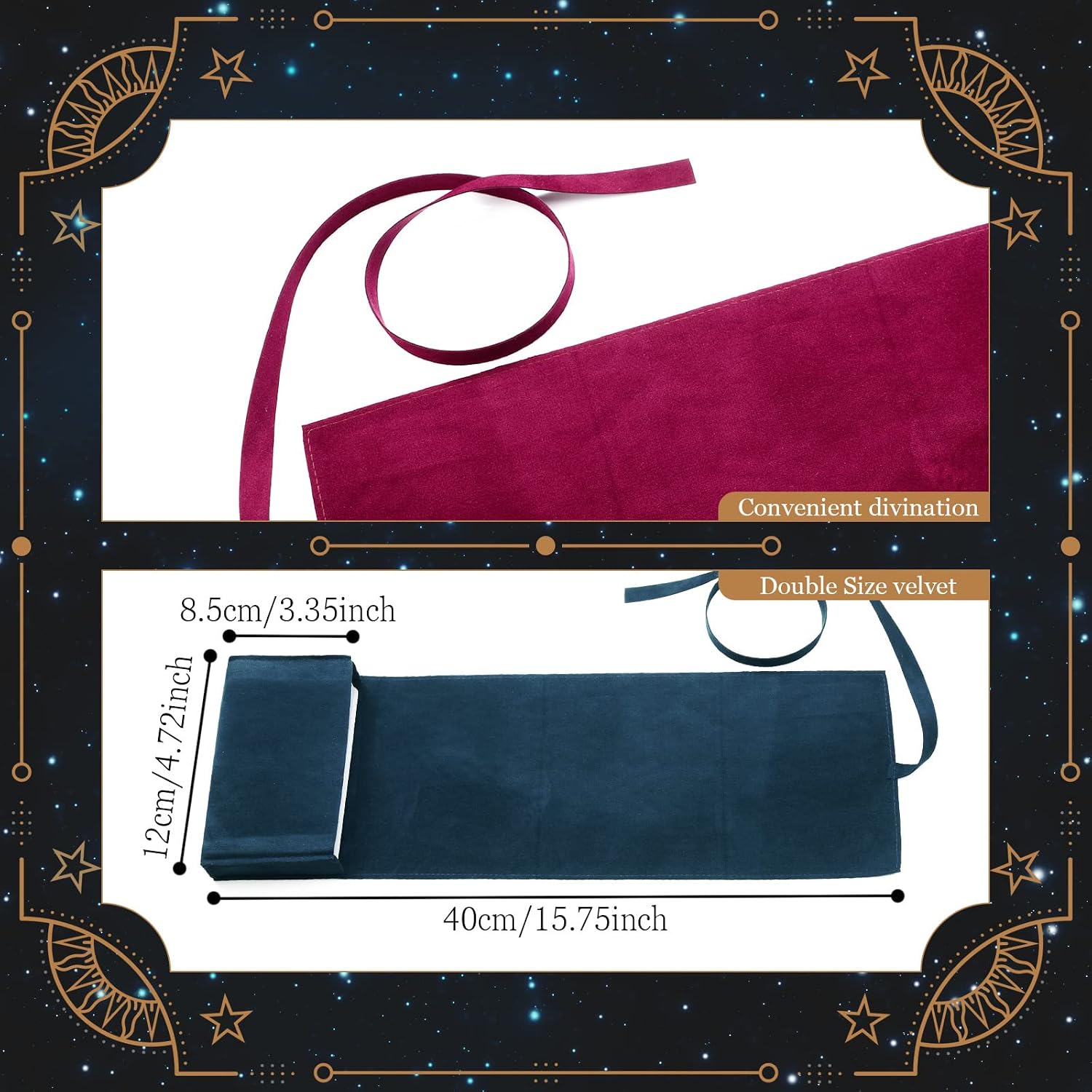 Zhengmy 2 Pieces Tarot Card Velvet Wrap Spread Cloth Pouch Bags Deck Storage Holder for Oracle Playing Cards