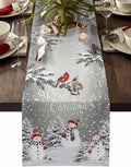 Christmas Snowman Cotton Linen Table Runner for Dining Kitchen, Snowflakes Xmas Pine Tree Wedding Outdoor Party Tablerunner Decoration Winter Bird Dresser Scarf Coffee Tablecloth Runners 13x60 Inches