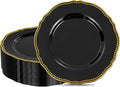 Hioasis 60pcs Balck Plastic Plates - Black and Gold Disposable Dinnerware with Gold Rim, Heavy-duty, 10.25 inch, Dinner Plates for Party & Wedding