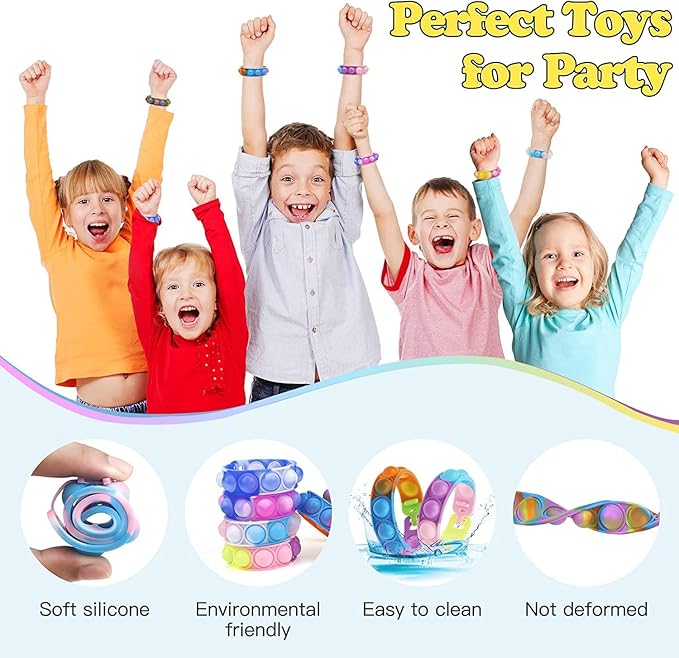 200Pcs Pop Bracelet, Party Favors for Kid, Pop Wrist Strap Fidget Toys Pack,Fidget Toys for Girils Boys, as Gifts for Easter Chrismas,Classroom Prizes for Students