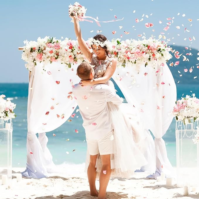 VOK White Wedding Arch Draping Fabric Chiffon Fabric, 29in x 18Ft 2 Panels Sheer Chiffon Outdoor Curtain for Wedding Ceremony Birthday Party Decoration (White,2 Panel)