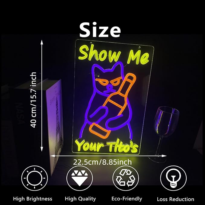 Neon Sign Cat Tito Light for Home Bar Pub,Dimmable LED Wall Light for Party Decoration, Cat Beer Neon Sign Funny Neon Signs for Bedroom Man Cave Home Bar Decor
