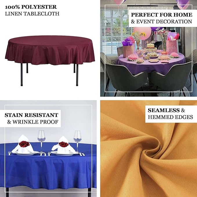 Efavormart Round Tablecloth, 70 Inch Stain & Wrinkle Resistant Washable Table Cloth, Decorative Polyester Fabric Table Cover for Banquet, Wedding, Dining- Red