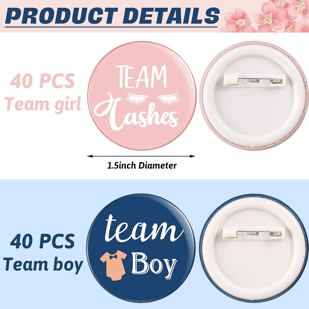 80 Pcs Gender Reveal Button Pins, Team Boy or Girl Pins, Pink Blue Button Pin for Baby Shower Party Favors Gender Reveal Party Supplies.1.5 Inch