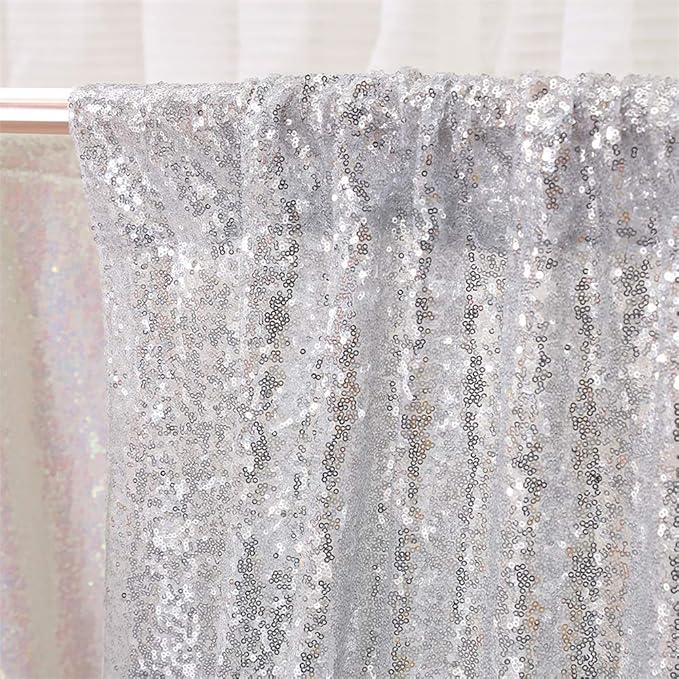 Eternal Beauty Sequin Backdrop Curtains, 2x8 Ft-2 Panels Silver Back Drop for Shimmer Photography Party Wedding Birthday Decor