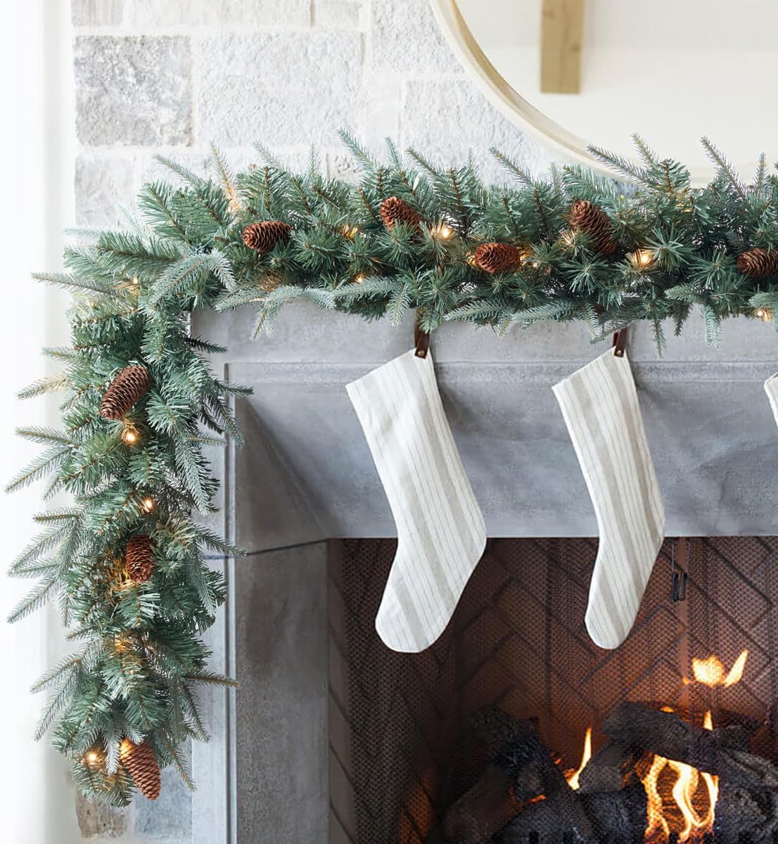 somikis 9ft christmas garland, battery operated pre-lit xmas, main product view