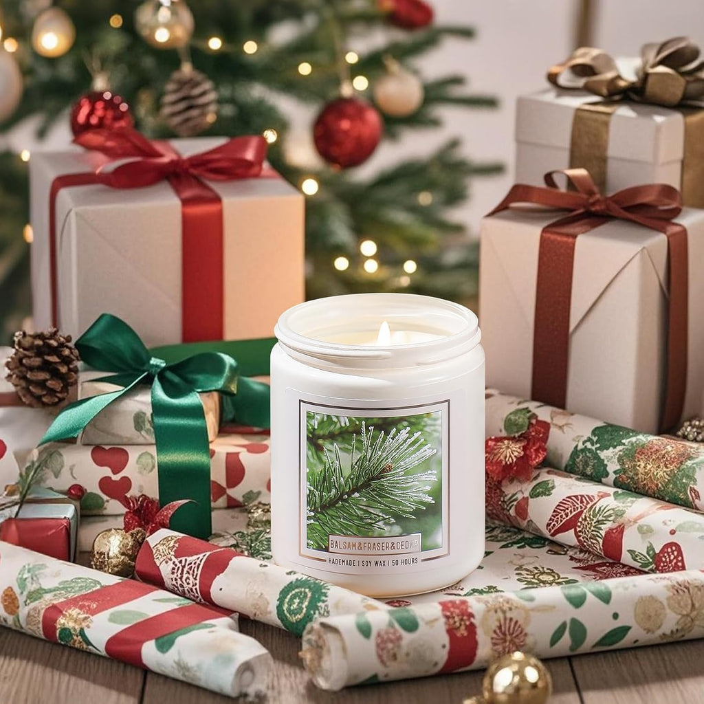 Homsolver Balsam Fir Pine Candle, Christmas Scented Candles, Holiday Natural Soy Candles with 50+ Hour Burn Time, Fir Cedar Tree Scent Gifts for Women Men, Wedding Favors for Guests, Souvenir Gifts