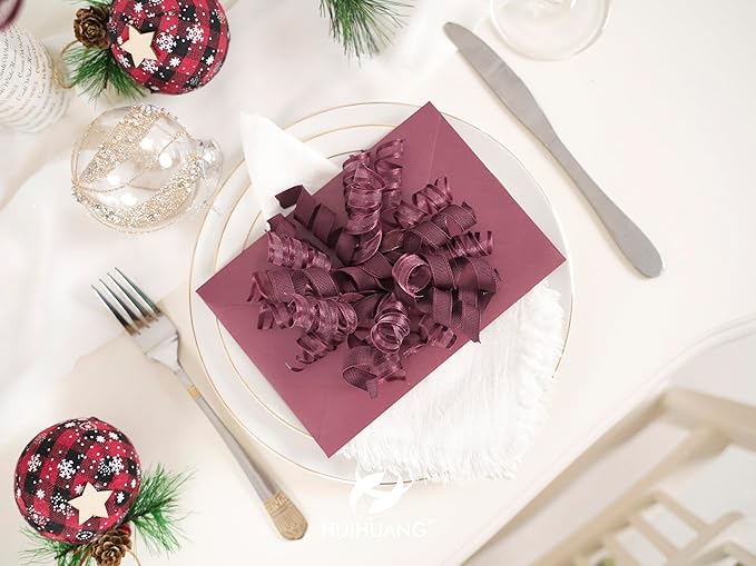 HUIHUANG Christmas Bows for Gift Wrapping Burgundy Curly Gift Bow 5 inch x 8 Counts Wine Red Self-Adhesive Xma Bows for Presents, Paper Bag, Party Favors, Wrapping Accessories