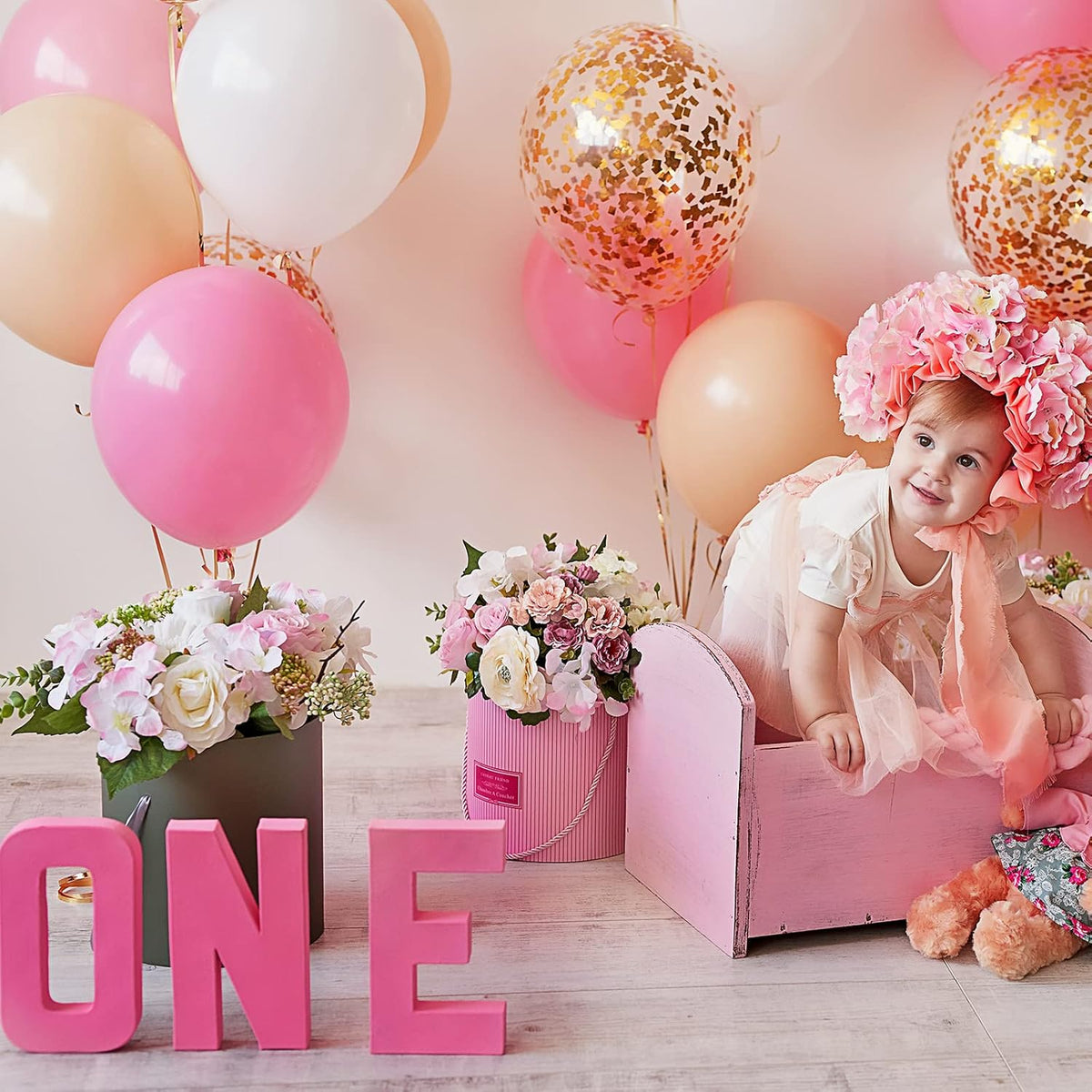 leitee 600 pcs hot pink balloons different sizes showing dimensions