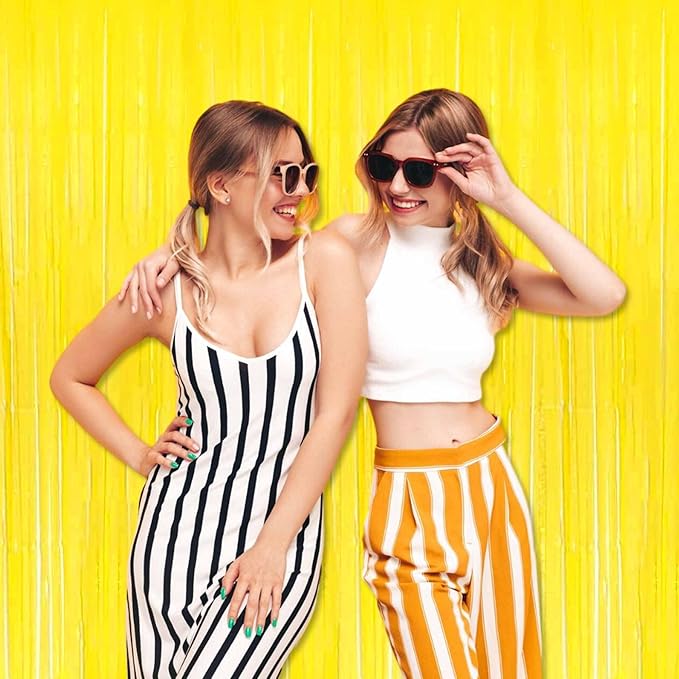 6 Pack Macaron Yellow Foil Fringe Curtains Backdrop, 3.28 x 8.2 Ft Metallic Streamers Tinsel Curtains Background for Photo Booth, Birthday, Weddings, Carnivals, Graduation, Themed Party Decorations