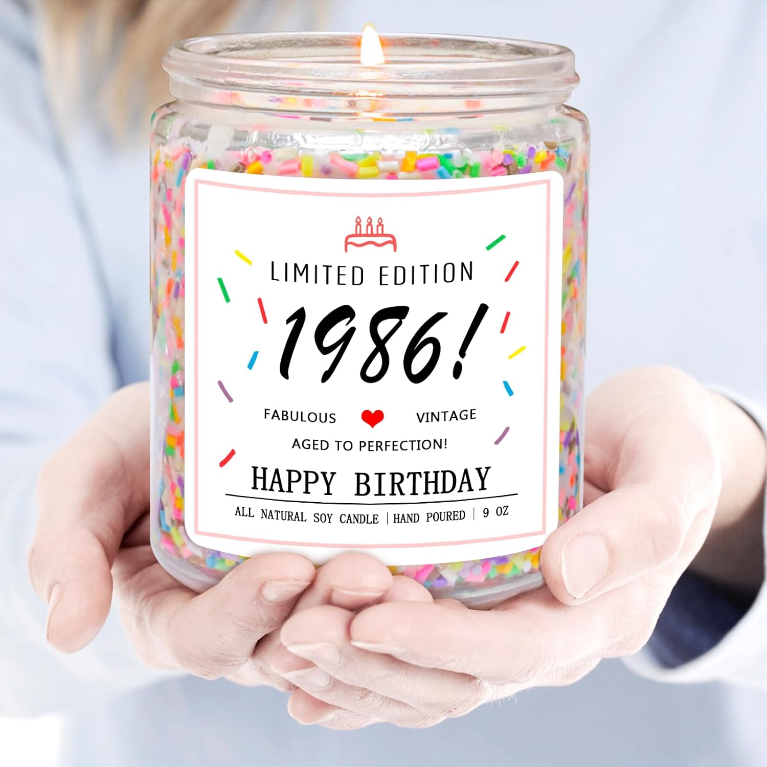 Homsolver 40th Birthday Gifts for Women Ideas, Decorations Gifts for 40 Year Old Woman, 40th Birthday Candles - Limited Edition 1986 Handmade (Vanilla Birthday Cake Scent with Sprinkles)