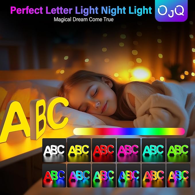 OJQ Light Up Letters LED Letter - Marquee Letters Room Decor Alphabet Letter Music Sync Color Change Colorful - Christmas Birthday Gifts for Girl - Teen Girls Gifts Party Home Wall Decor