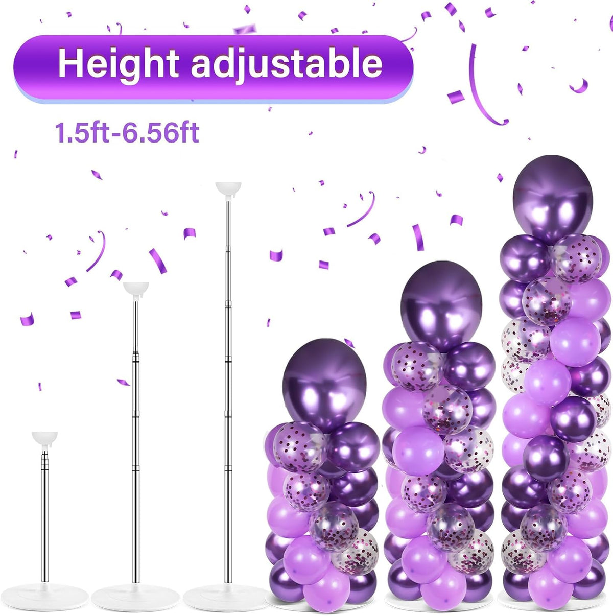 2 Sets Adjustable Balloon Column Stand Kit with Bases（Purple）