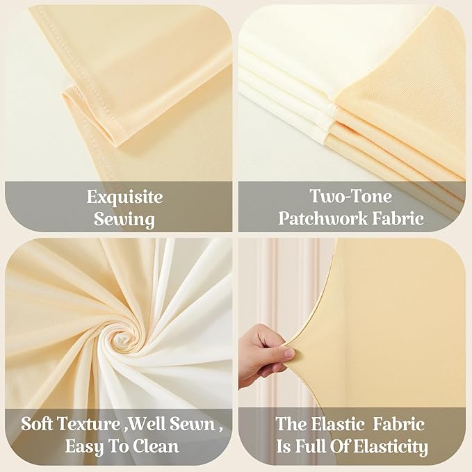 7.2FT 6FT Arch Backdrop Cover for Wedding, Set of 2 Stretchy Spandex Fitted Arch Stand Cover for Baby Shower, Birthday Party Decor, Chiara Backdrop Cover with Double-Sided Design(Ivory,Champagne)