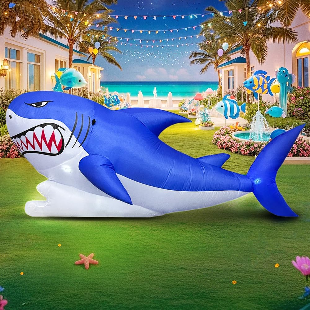 7 FT Shark Inflatable Decoration, Spring Inflatable Blow Up Animal Decoration...