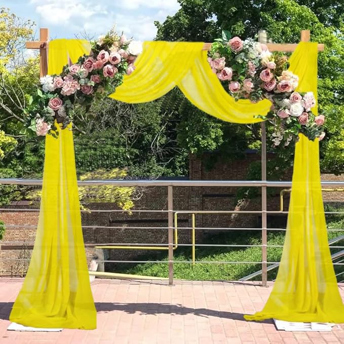 Wedding Arch Draping Fabric 20 Ft Yellow Chiffon Drapes for Wedding Sheer Drapery Chiffon Fabric Drape for Party Ceremony Arch Stage Decorations