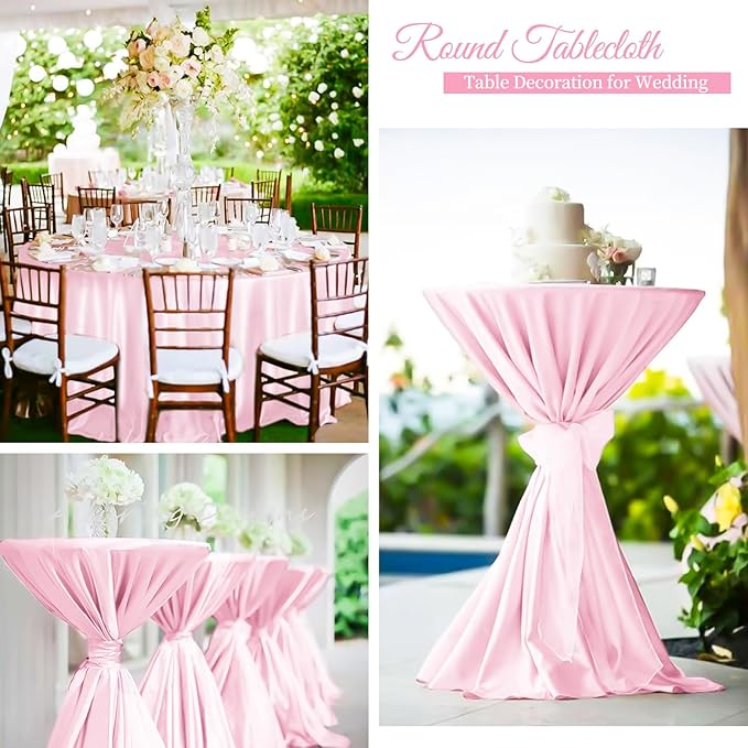 fani 12 Pack 120 Inch Light Pink Satin Tablecloth - Silky Round Tablecloth Overlay Smooth Fabric Table Cover, Bright Table Decoration for Wedding Party Banquet Events Restaurant Kitchen Dining