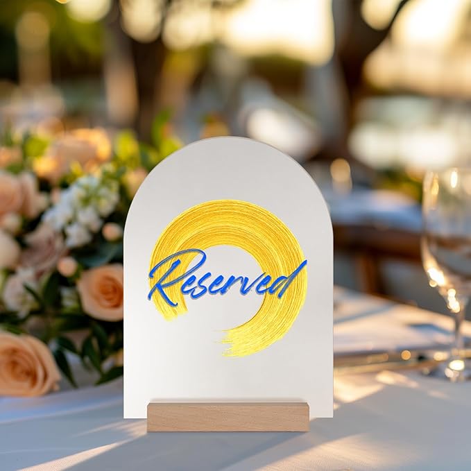 Frosted Blank Arch Acrylic Sign with Wooden Stands - 10 Pack DIY Customizable Sign Kit for Wedding Table Numbers, Restaurant Party Bridal Shower (6x8 Inch)