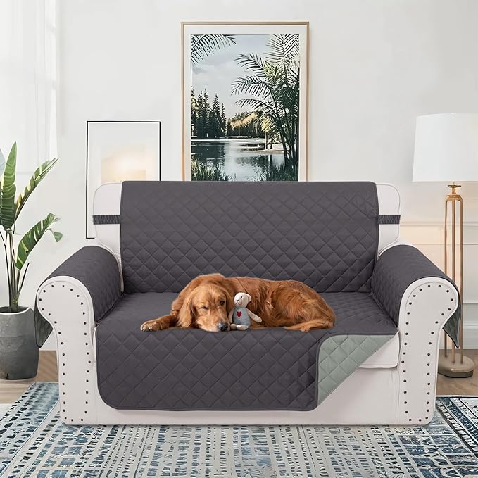 Reversible Loveseat Sofa Covers Couch Cover Furniture Protector for 2 Cushion Couch Sofa(Loveseat,Dark Grey/Light Grey)