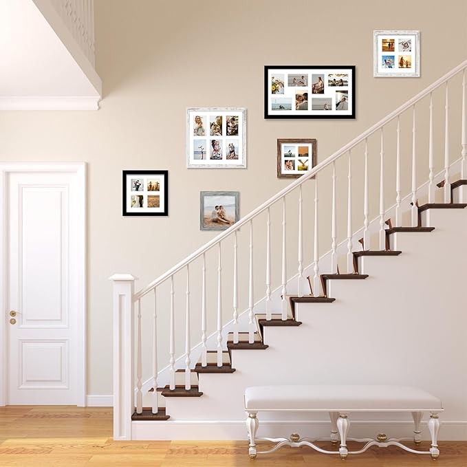 12x22 Picture Frame Set of 2, Black with Glass Collage Frame, Display Eight Opening 4x6 Photos With Mat or 12 x 22 Newspaper Without Mat - Horizontal or Vertical Wall Mounting