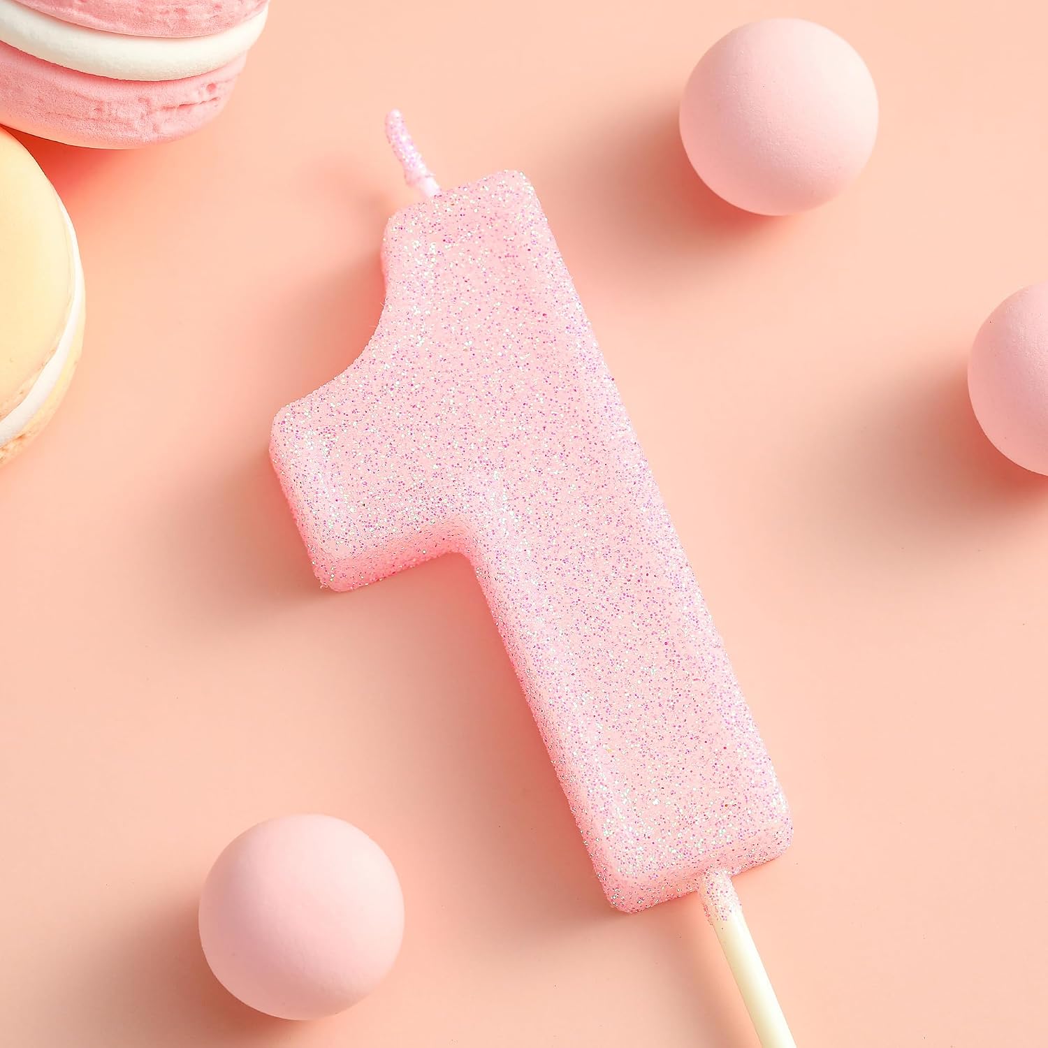 PHD CAKE 2.76 Inch Luxe Pink Glitter 1 Number Birthday Candles, Pink Number Candles, Cake Number Candles, Party Celebration