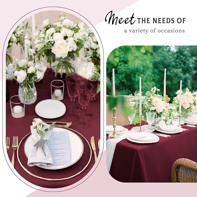 6 Packs Satin Tablecloth 57 x 108 Inch Burgundy Rectangular Table Cloth Silk Tablecloth Smooth Fabric Overlay Satin Table Cover Decoration for Wedding Party Banquet Events