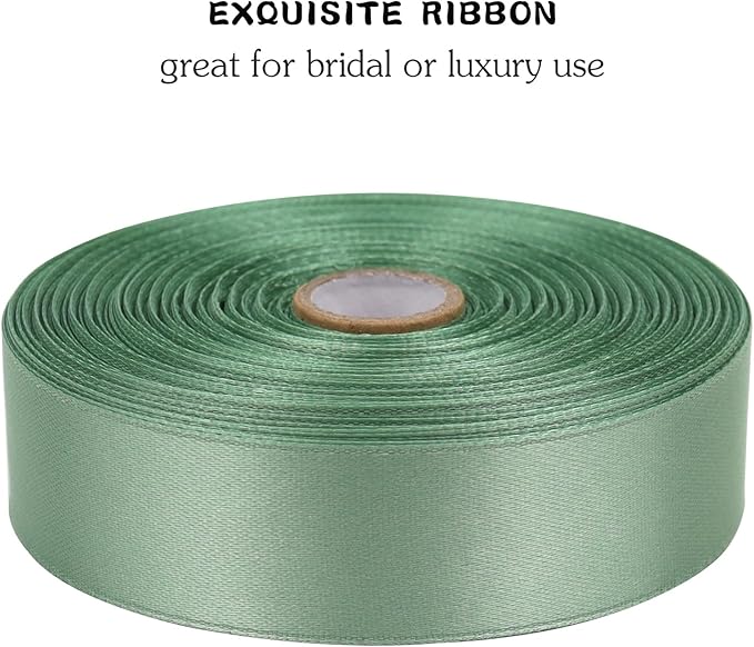 Sage Green Solid Satin Ribbon 1 Inch 50 Yards Solid Polyester Fabric Ribbon for Gift Wrapping Wedding Christmas Baby Shower Birthday Party Decoration Handmade Immortal Flower Craft