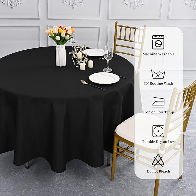6 Pack Round Tablecloths - 90 Inch, Black Polyester Table Cover for Round Table, Stain and Wrinkle Resistant Washable Fabric Tablecloth, Polyester Tablecloth for Wedding Banquet Parties
