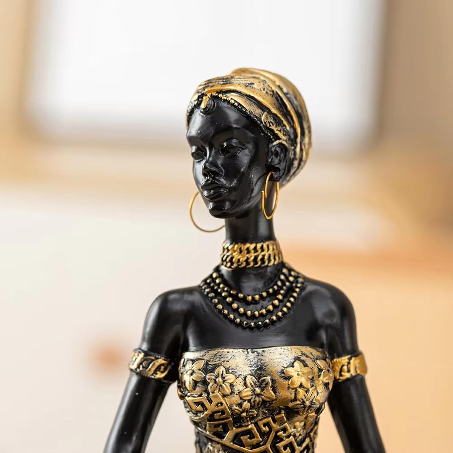 African Tribal Woman Statue Resin Figurine Candlestick Art Sculpture Home Decor Exotic Decor for Living Room Office Storage (A)