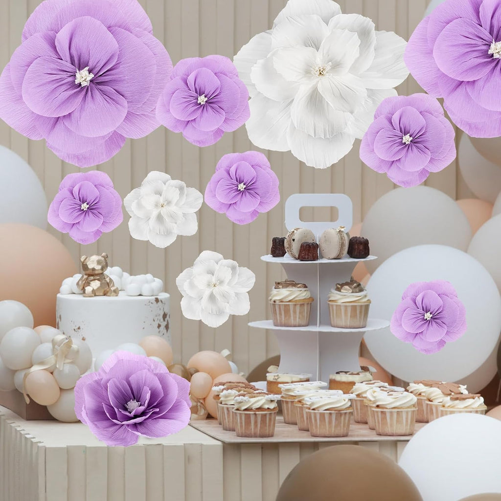 VAIPI 20 Pcs Large Tissue Paper Flowers Giant Paper Flowers Decorations for Wall 24'' 12'' 8'' Crepe Handcrafted Flower for Wedding Baby Shower Birthday Party Wall Backdrop Decor (Purple)