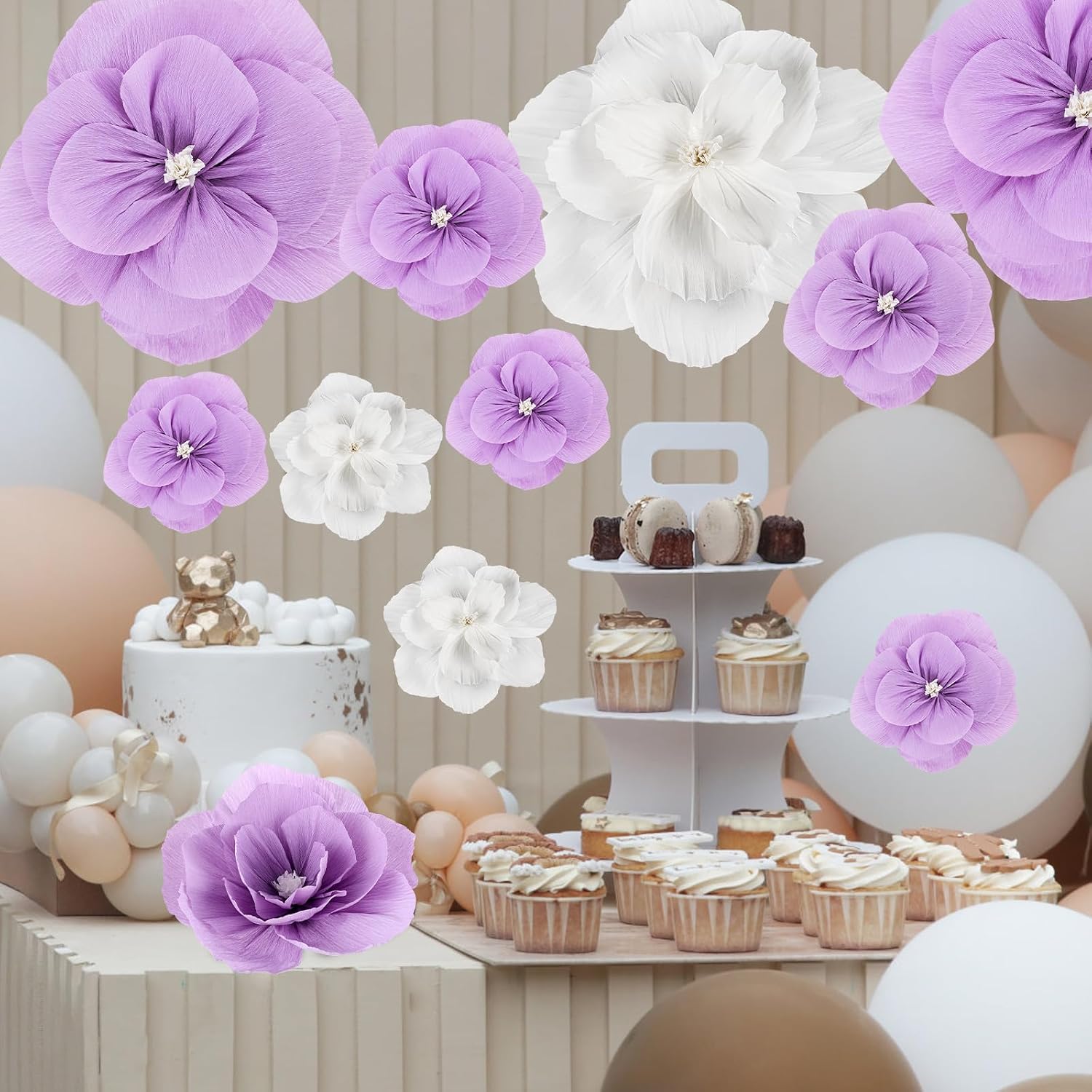 VAIPI 20 Pcs Large Tissue Paper Flowers Giant Paper Flowers Decorations for Wall 24'' 12'' 8'' Crepe Handcrafted Flower for Wedding Baby Shower Birthday Party Wall Backdrop Decor (Purple)