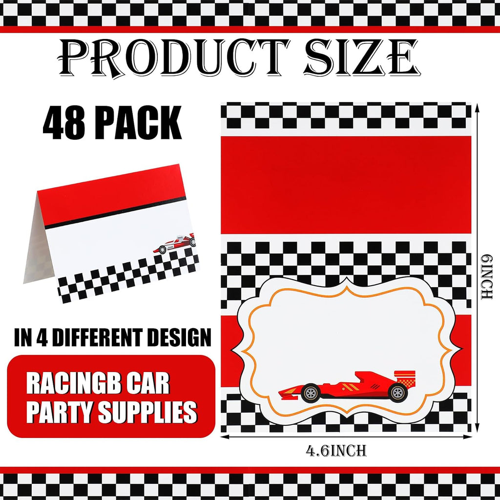 Affrolling 48 Pcs Race Car Food Labels Signs Folded Place Cards for Table Setting Blank Name Cards Birthday Party First Lap Around the Track Birthday Decorations