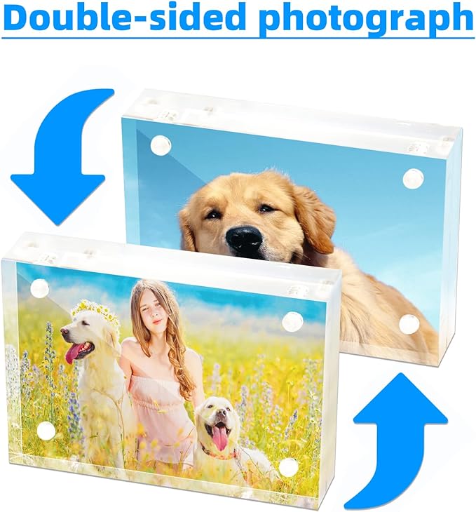 Acrylic Business Card Frame 2.5x3.5 Acrylic Picture Frame Clear Double Sided Frameless Magnetic Photo Frames Block Desktop Display Stand for Office Home Decoration 20mm Thick (5 Pack)
