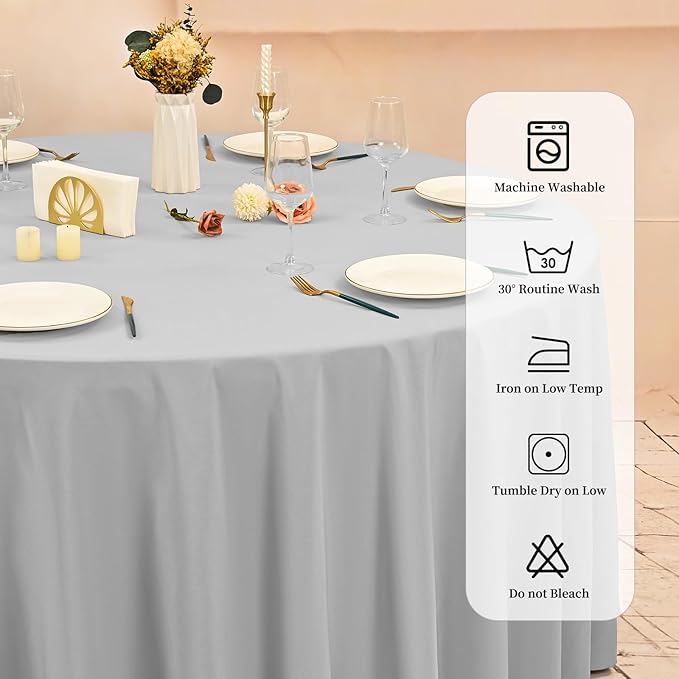6 Pack Light Grey Round Tablecloths - 120 Inch, Polyester Table Cover, Stain and Wrinkle Resistant Washable Fabric Table Cloth for Wedding Banquet Parties
