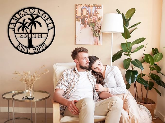 Personalized Metal Palm Tree Sign, Custom Signs Outdoor Palm Tree, Personalized Palm Tree Sign, Metal Palm Anniversary Gift, Palm Tree Metal Wall Art, Custom Metal Sign with Palm Tree