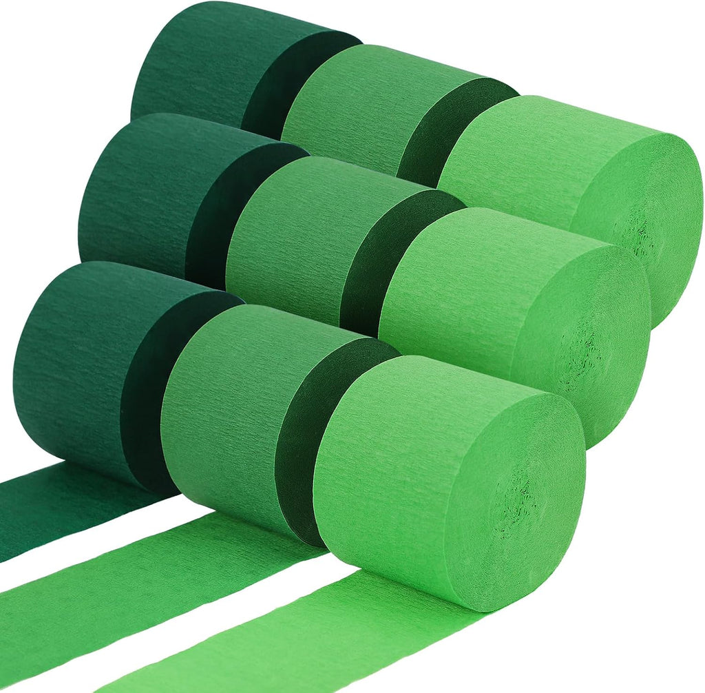 Green Crepe Paper Streamers 9 Rolls 738ft, Green Streamers Party Decorations for Wedding Decor Birthday Party Baby ShowerBride Shower DIY Gift Wrapping, 1.77 Inch x 82 Ft/Roll