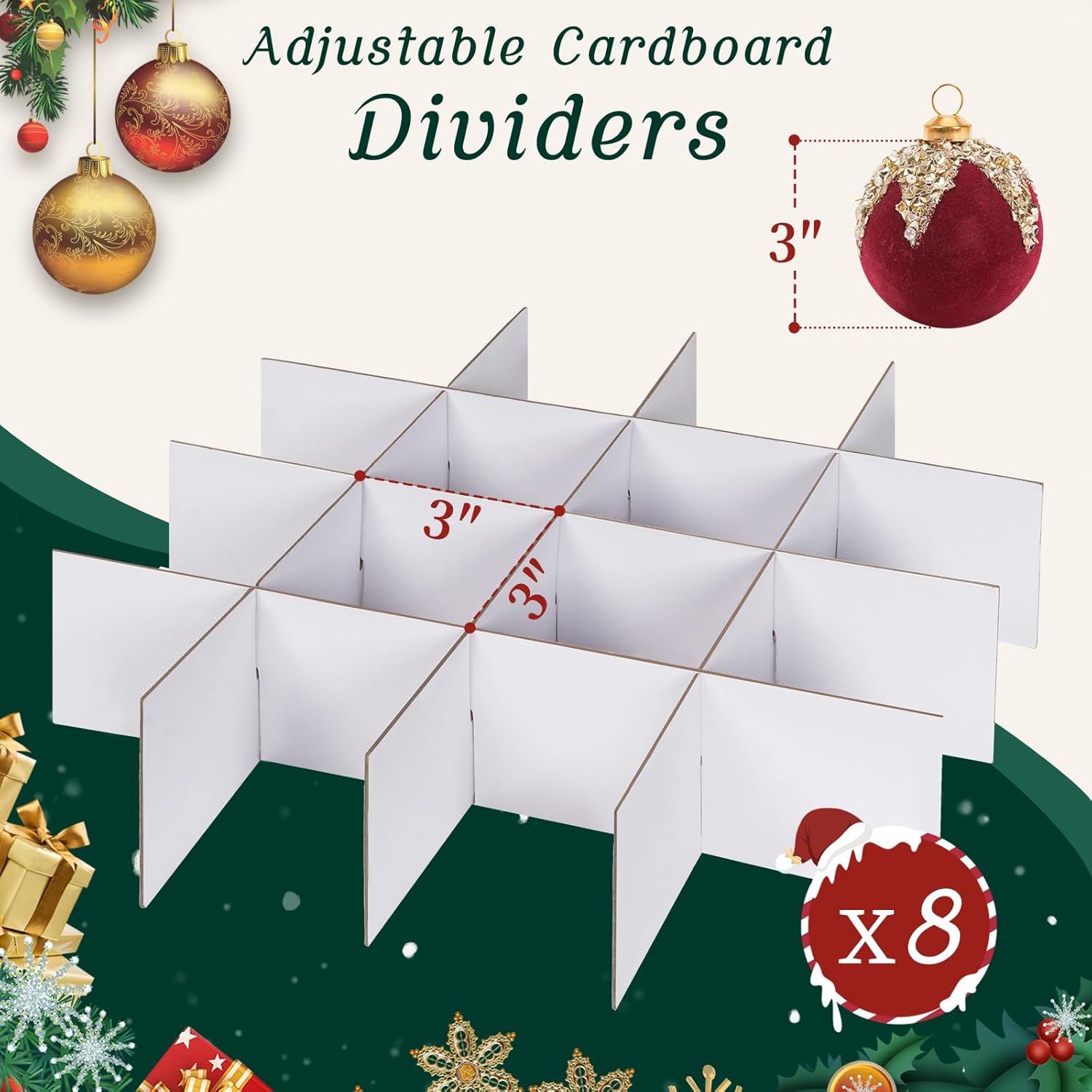 Christmas Ornament Storage Box with Adjustable Dividers Zippered Top Stores up to 128 Holiday Ornaments (3 Inch) Xmas Ball Decorations Organizer Storage Container Bin