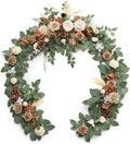 Ling's moment Flower Garland - 6FT Eucalyptus & Rose - Sweetheart Table Decor for Wedding Reception, Artificial Floral Garland for Mantle, Spring Garden Ceremony, Christmas Decoration, Beige Brown