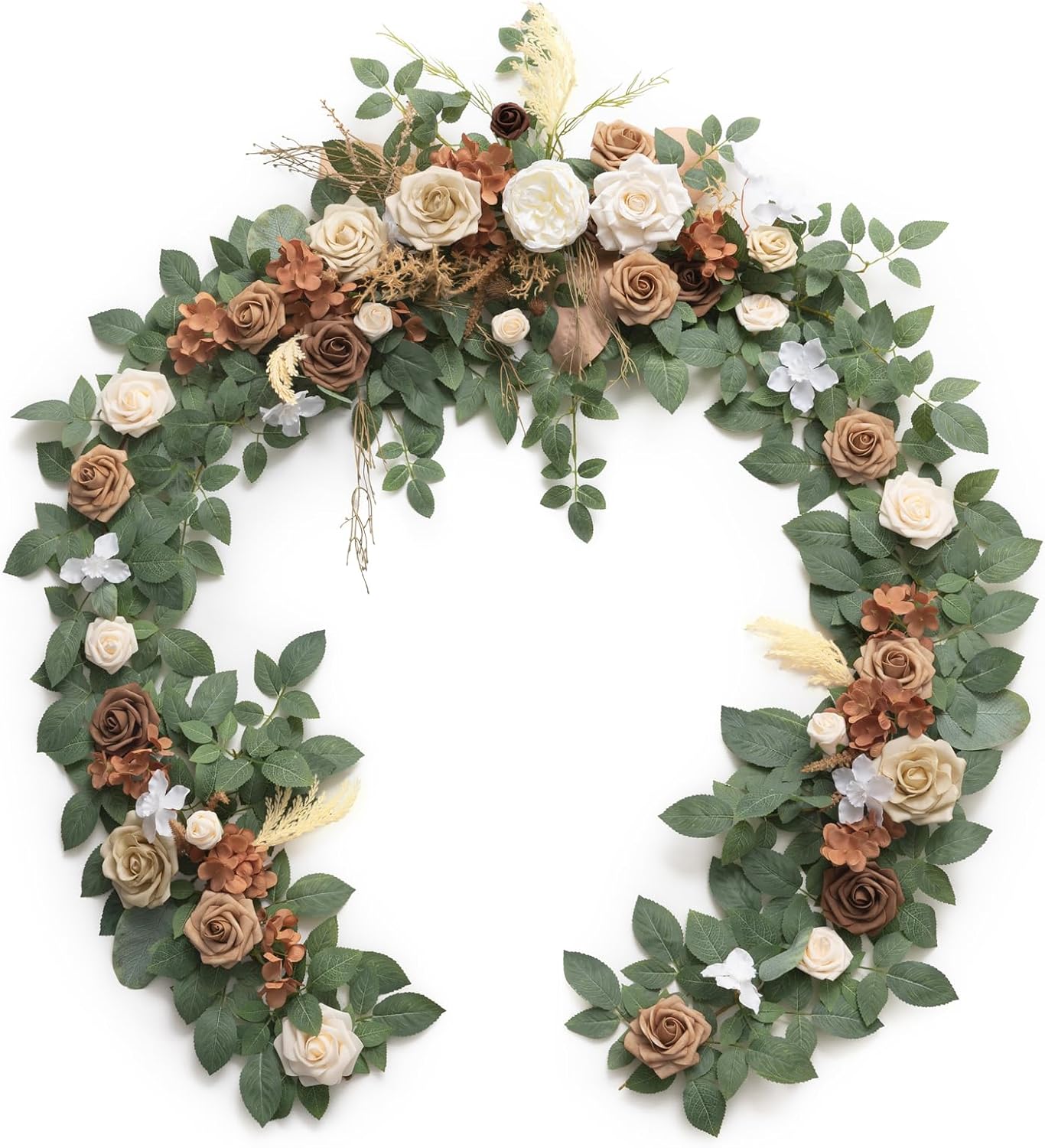 Ling's moment Flower Garland - 6FT Eucalyptus & Rose - Sweetheart Table Decor for Wedding Reception, Artificial Floral Garland for Mantle, Spring Garden Ceremony, Christmas Decoration, Beige Brown