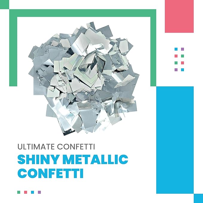 Ultimate Confetti, Rectangular Silver Mylar Shiny Foil Metallic Confetti for Cannon and Launcher use - Mother’s Day Confetti for Wedding, Parties, Gender Reveal and Live Events - 1 lb, 16 oz